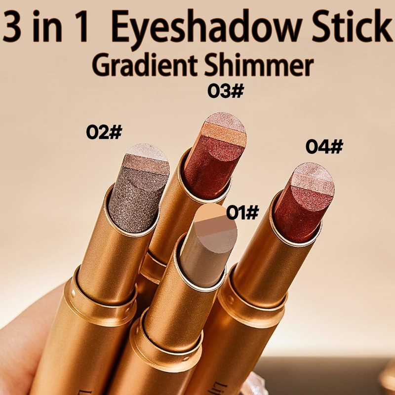4Pcs 3 Color Gradient Eyeshadow Stick Set,Matte & Shimmer Cream