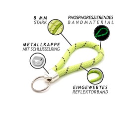 Generisch Luminous Key Fob / Lanyard with Reflective Strips and Key Ring / Glows in the Dark / Reflects in Lighting / 8 mm Thick / Phosphorescent / Glow Effect, beige, Unit size