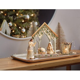 Enesco Jim Shore Heartwood Creek Four Seasons White Woodland Holy Night of Wonder Mini Family with Creche Figurine, 8.75 Inches