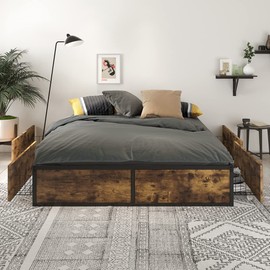 SHA CERLIN Industrial Full Platform Bed Frame with 4 Drawers Storage, Mattress Foundation with Metal Slat Support, No Box Spring Needed, Large Storage Space, Easy Assembly