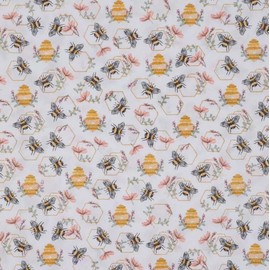 Embroidered Bumble Bee Calico Cotton Fabric - Precut Cotton Fabric - One Yard