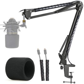 MXL 770 990 Microphone Stand with Pop Filter - Mic Suspension Boom Arm Stand with Windscreen, Cable Sleeve Compatible with MXL 770 990 Mics by YOUSHARES