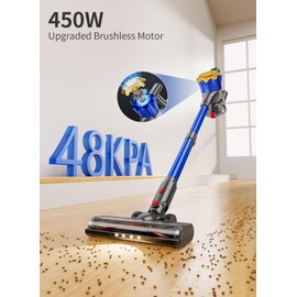 MBYULO Cordless Vacuum Cleaner, 450W 48Kpa Powerful Stick Vacuum, Up to 65Mins Rechargeable Battery, Vacuum Cleaners for Home Anti-Tangled Lightweight Handheld for Hardwood Floor, Carpets, Pet Hair