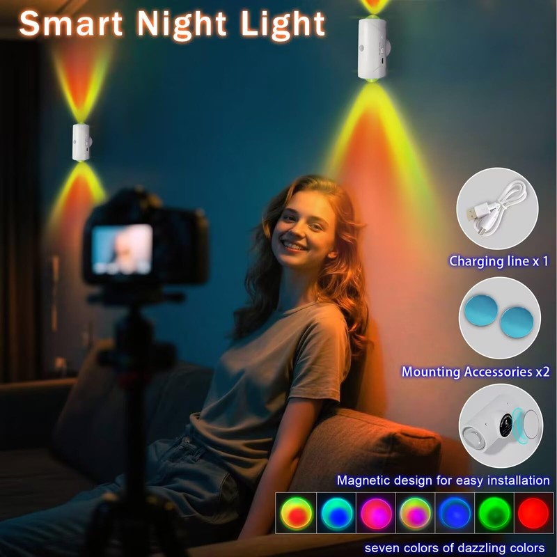 Rechargeable Motion Sensor Light Indoor, Magnetic RGB Wall Sconces 2