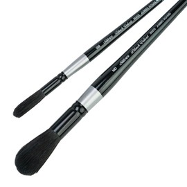 Silver Brush Limited BV-3059S Black Velvet 2pc Round Mop Set, Premium Short Handle Small & Medium Round Mop Brushes for Watercolor, Gouache, Dyes & Silk Painting, Mixed Filament with Very Soft Tips