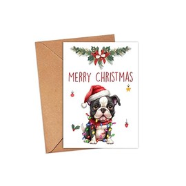 HKDesignGift Boston Terrier Dog Merry Christmas Greeting Card, Merry Christmas Card, Boston Terrier Card, Cute Dog Christmas Card, Adorable Christmas Card For Dog Lovers