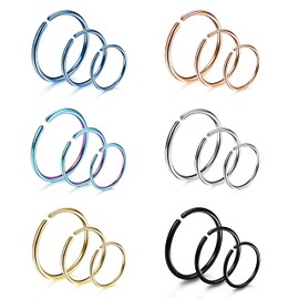 LOYALLOOK 18-24Pcs 20G 316L Stainless Steel Nose Ring Hoop Cartilage Hoop Septum Piercing 6-12mm