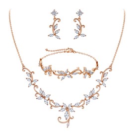 Clearine Bridal Jewellery Set for Women Marquise Cubic Zirconia CZ Statement Necklace Earrings and Bracelet Set for Wedding Party Clear Silver Tone, Cubic Zirconia, Cubic Zirconia