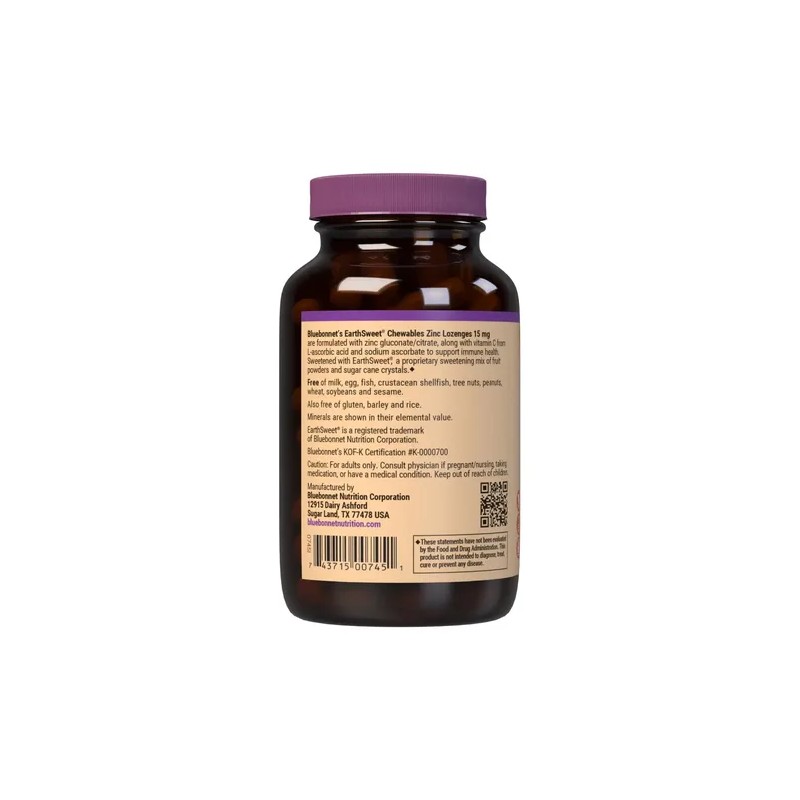 Bluebonnet Pastillas Zinc 15mg Vitamina C Naranja 60pz