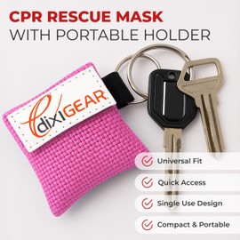 Ever Ready First Aid CPR Mask for Pocket or Key Chain, CPR Emergency Face Shield with One-Way Valve Breathing Barrier for First Aid or AED Training, 5 Count - Pink