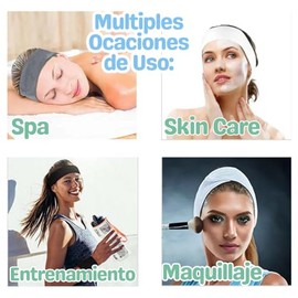 Pack 3 Diadema Suave Para Spa, Lavable, superabsorción, para maquillaje, cinta ajustable de forro, banda para el pelo, toalla suave (negro, gris y bla