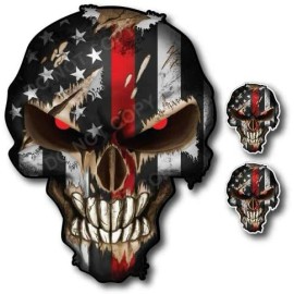 Decals by Haley 3X THIN RED LINE USA AMERICAN FLAG SKULL STICKER DECAL CAR TRUCK WINDOW BUMPER