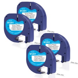 DOREE Pack of 4 Compatible Letratag 91221/S0721660/91201, 12 mm x 4 m, Black on White, Highly Waterproof Plastic Letratag Tape, Compatible with Dymo Letratag LT-100H LT-100T XR 200B