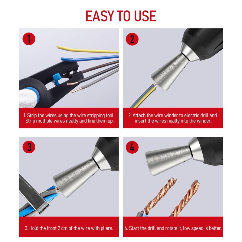 Katerk Upgraded 3pc Fast Wire Twister Tool for Drill, Electrical
