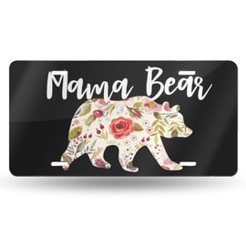 Mama Bear Front License Plate Aluminum Decorative License Plates Funny Metal Car Plate 6"X12" Novelty Vanity Tag Cover with 4 Holes Car Decor Accessory
