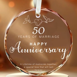 Fastpeace 50th Wedding Anniversary Christmas Ornament 2024, 50th for Parents Wife Husband, Happy 50th Wedding Anniversary Crystal Ornament, Golden 50 Years of Marriage Gift for Couple