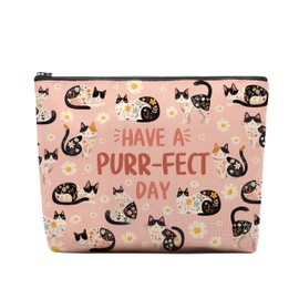 RTTLALUO Purr-Fect Day Makeup Bag, Cute Pink Gifts For Cat Lovers Women, Cute Cats Makeup Pouch, Travel Toiletry Bag With Zipper, Birthday Graduation Christmas Gifts For Women Wife Best Friend
