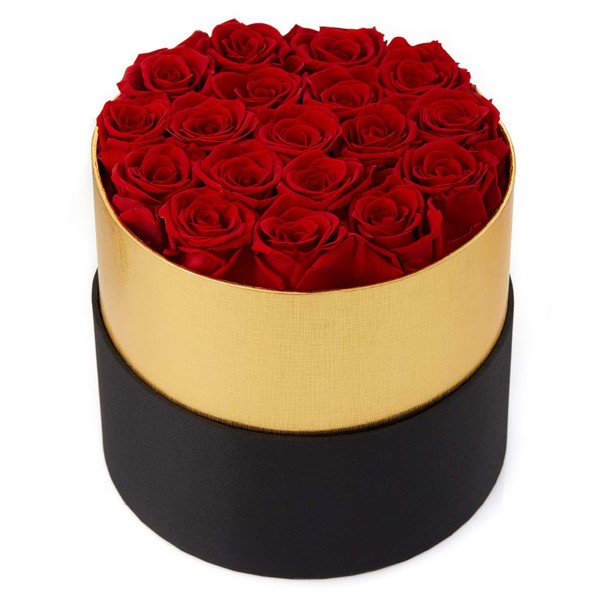 Eterfield Preserved Roses That Last a Year Eternal Rose in a Box That Last a Year Without Fragrance Gift for Her (Round Black Box, 18 Red Roses)