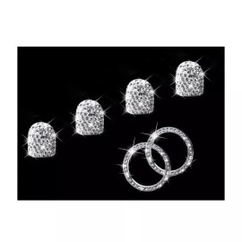 Unbranded 4 Tire Valve Caps & 2 Ignition Ring Auto Engine Start Stop White Crystal Bling