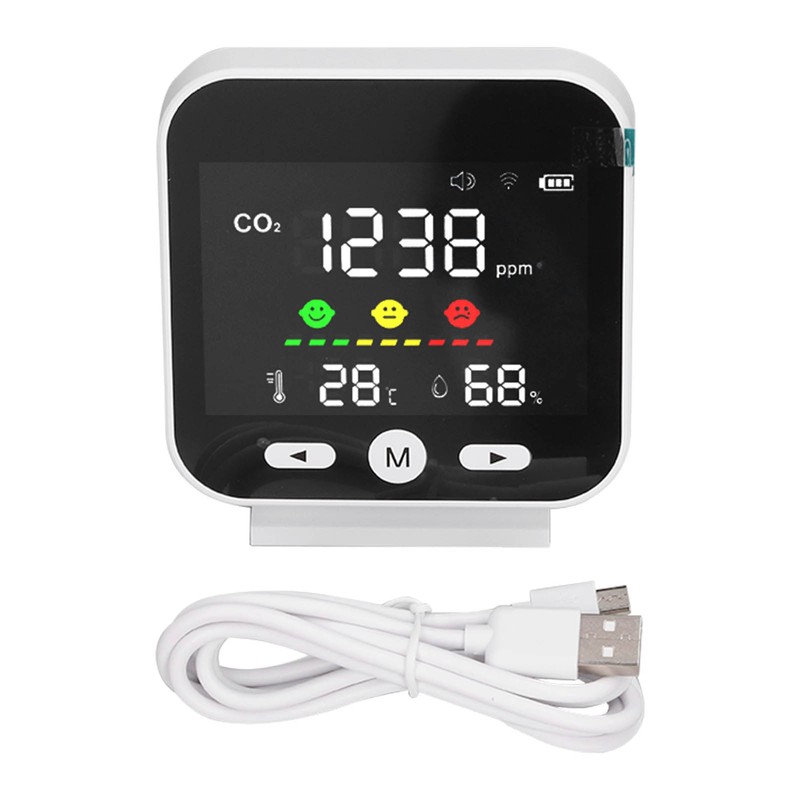 White Smart Air Quality Monitor LCD Screen WIFI CO2 Temperature