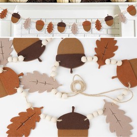 Knomeko Fall Decorations Indoor, 6.6Ft Fall Leaves Felt Garland, Fall Banner Acorn Decor with Wood Bead, Cute Thanksgiving & Harvest Farmhouse Mantle Decor, Fireplace Ornaments