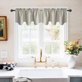 NICETOWN Valance Curtains Blackout Kitchen Valance Solid Rod Pocket Window Treatments Curtain Valance for Kitchen Bathroom Windows, 42x18 inch Long, 1 Pair, Natural