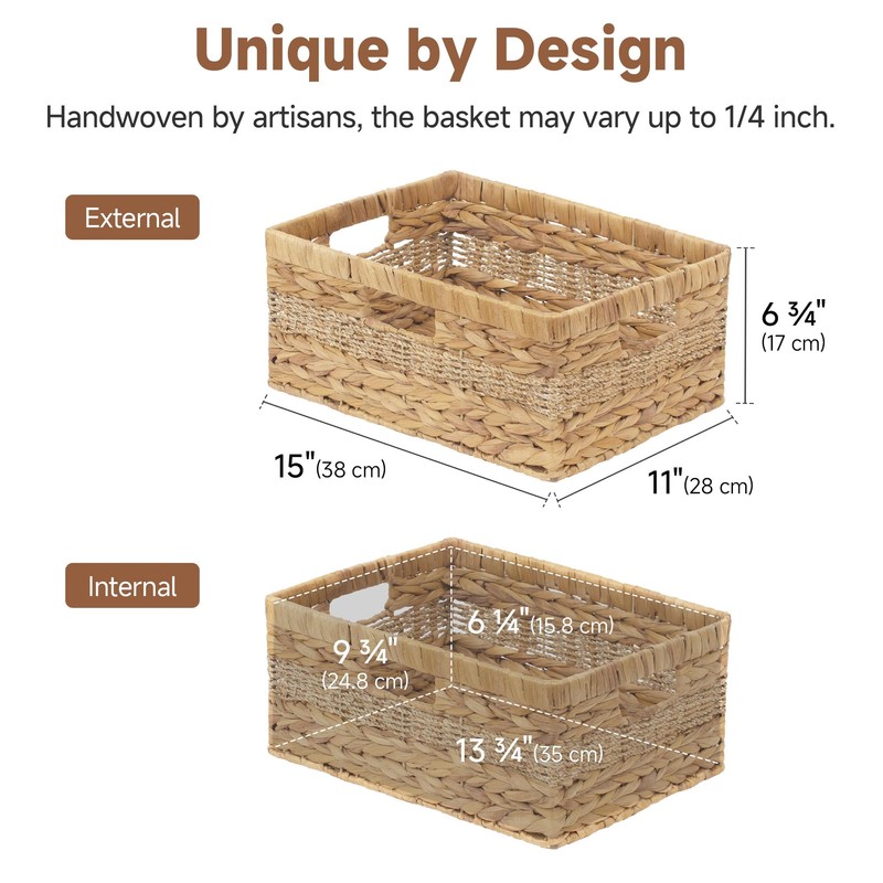 StorageWorks Large Rectangular Wicker Basket, Water Hyacinth and Seagrass Storage