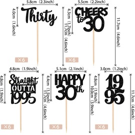 30PCS Black 30th Birthday Cupcake Toppers Glitter Thirty Happy 30th Straight Outta 1993 Cupcake Picks for Cheers to 30 Years 30th Birthday Wedding Anniversary Party Decoration Supplies