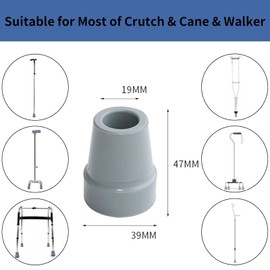 Crutch Tips, 8 Pack 3/4 Inch Rubber Crutch Accessories Replacement Rubber Cane Tips with Metal Washer (Grey)