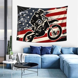 Niqqzit Motocross Dirt Bike American Flag Tapestry Wall Art Wall Hanging Tapestry Wall Tapestry Home Decorations for Bedroom Dorm Living Room Kitchen 60 x 40 inch