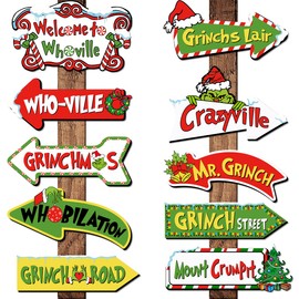 20Pcs Christmas Decoration Greenchmas Welcome to Whoville Yard Sign Greenchmas Outdoor Christmas Photo Proops Greench Christmas Arrow Yard Sign Outdoor for Xmas Party Supplies