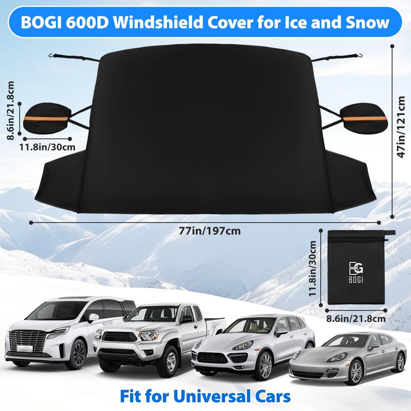 BOGI Windshield Cover for Ice and Snow, Heavy Duty 600D