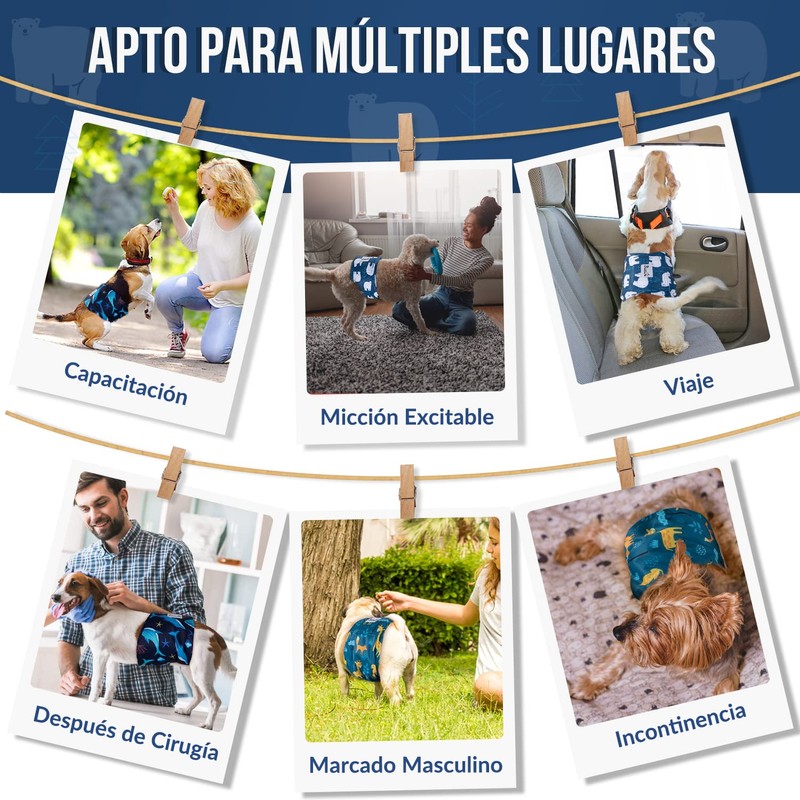 SlowTon Pañales Lavables para Perros Macho Más Amplio, Set de