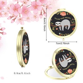 LONNAONE Compact Mirror for Women,Round Mini Pocket Travel Makeup Mirror,Pretty Portable Folding Small Pocket Mirror for Handbag,Purse,Double Sided Handheld Pocket MirrorGolden Cute Sloth