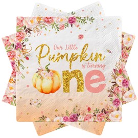 Little Pumpkin Baby Shower Decorations-40pcs Little Pumpkin is Turning One Napkin,Disposable Paper Pumpkin Fall Gender Neutral Baby Shower Napkins for Boy Girl Baby Shower Pumpkin Party Supplies