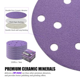 150mm Sanding Discs,100Pcs 15 Holes Hook and Loop Sanding Disc,10 Each of 60/80/120/150/180/220/320/400/600/800 Mixed Grits, 6 Inch Sanding Pads for Random Orbital Sander