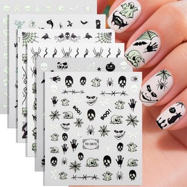 Unikato Halloween Nail Stickers, Nail Parts, 6 Sheets, Fluorescent Stickers, Halloween Decorations, Manicure Stickers, 3D, Nail Decoration, Luminous, Just Stick On, Makeup, Cosplay, Goods, Tools