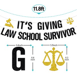 It's Giving Law School Survivor Banner, Letrero de banderines con texto en inglés "It's Giving Law School Survivor Banner, Letrero de despedida de graduación