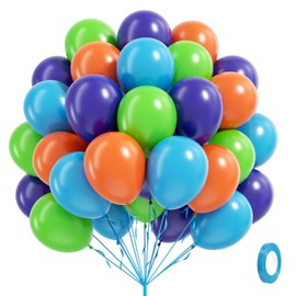 60pcs Blue and Orange Balloons 12inch with Purple Light Green Orange Blue Balloons for Cartoon Dog Themed Baby Shower Birthday Party Decorations
