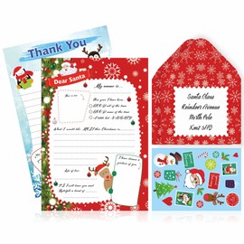 Letter to Santa Set Santa Letter Thank You Letter Stickers Envelopes Santa Writing kit Father Xmas Santa Claus Wish List Pack Children Kids Gift Celebration Christmas Stationery Supplies (5 pcs)