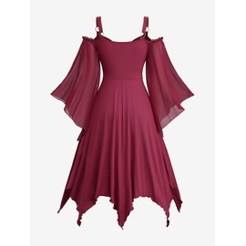 ROSE GAL Rosegal - Vestido gótico renacentista para mujer, vestido de disfraz de Halloween, hombros descubiertos, con cordones, dobladillo con ojales, dos tonos y mangas trompeta (rojo/S)
