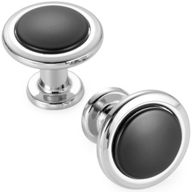 KOOFIZO Black and Chrome Cabinet Knobs, 10-Pack Round Cabinet Pulls Kitchen Handles (Dia.1-1/5 Inch), 2 Color Hardware for Kitchen Door, Bedroom Dresser Drawer, Bathroom Vanity, Cupboard