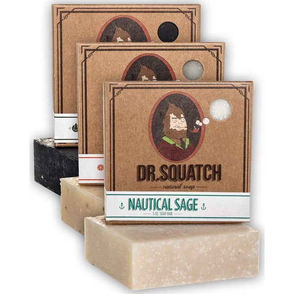 Dr. Squatch Men's Soap Variety Pack – Manly Scent Bar Soaps: Pine Tar, Cedar Citrus, Alpine Sage – Handmade with Organic Oils in USA (3 Bars)