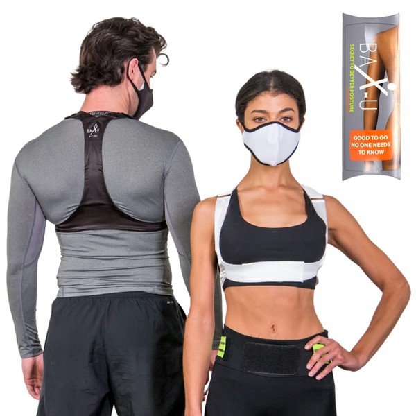 Back Brace - BAX-U Posture Corrector - Fully Adjustable, Subtle, Thin, and Comfortable - Designed by a Chiropractor Doctor to Men, Women, and Kids for Back and Shoulders Support and Correct Slouching Problems (White - Small - 28"-34")