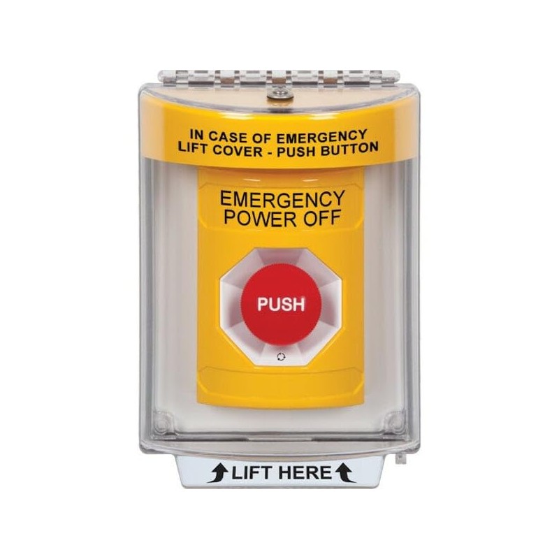 SS2231PO-EN STI Yellow Indoor/Outdoor Flush Turn-to-Reset Stopper Station with EMERGENCY