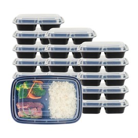 Restaurantware Asporto 26 Ounce Compartment Take Out Boxes 100 Microwavable Meal Prep Containers - 3 Compartments With Clear Plastic Lids Black Plastic Food Containers Do Not Contain BPA