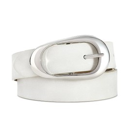RISANTRY White Belt for Women Soft Suede belt with Silver Metal Buckle Perfect for Jeans and Casual Outfits