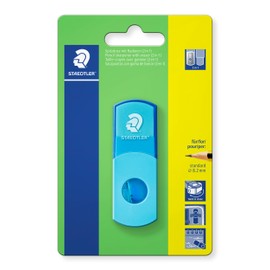 STAEDTLER 511SEF30BK Neon Turquoise Pencil Sharpener with Eraser, Phthalate and Latex Free, for Standard Size Pens, Resealable, 2 in 1 Sharpener on Blister Card