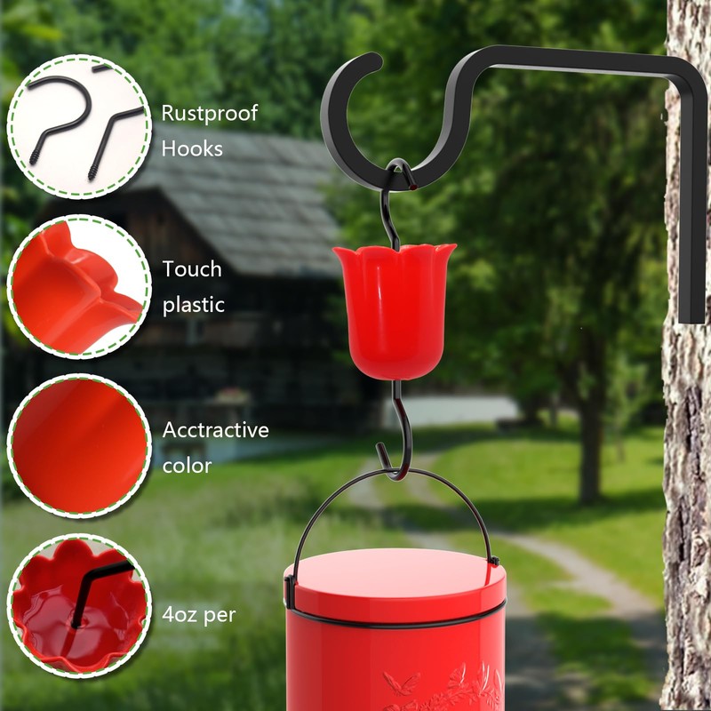 GlaRid Large Ant Moat for Hummingbird Feeders, 4 Pack Red