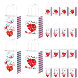 Qpout 16 Pack Nurses Week Gift Bags Bulk 2025, Small Nurse Gift Bag, Thank You Goodie Bag, Nurse Day Nursing Graduation RN Party Favors Candy Treat Snacks Paper Bag